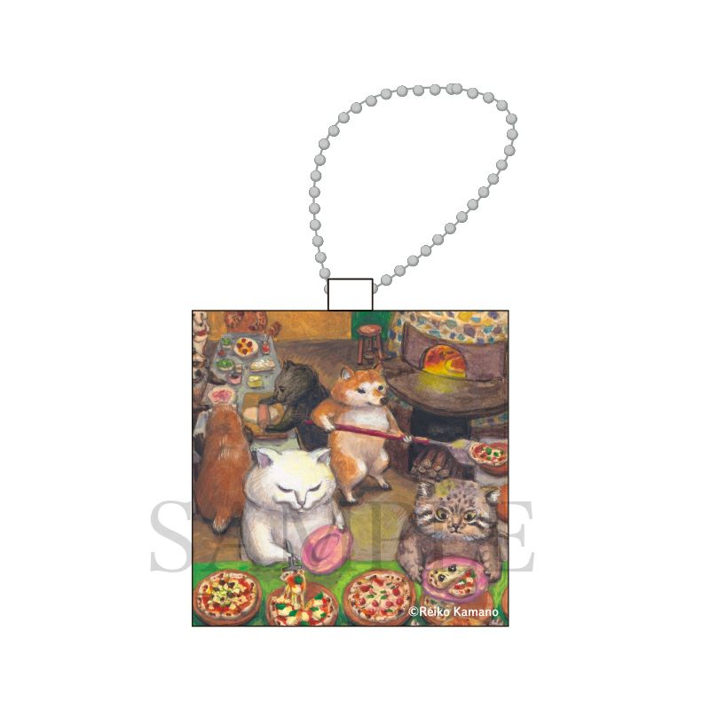 カマノレイコ　ミニキャンバスキーホルダー / ピザ屋さん