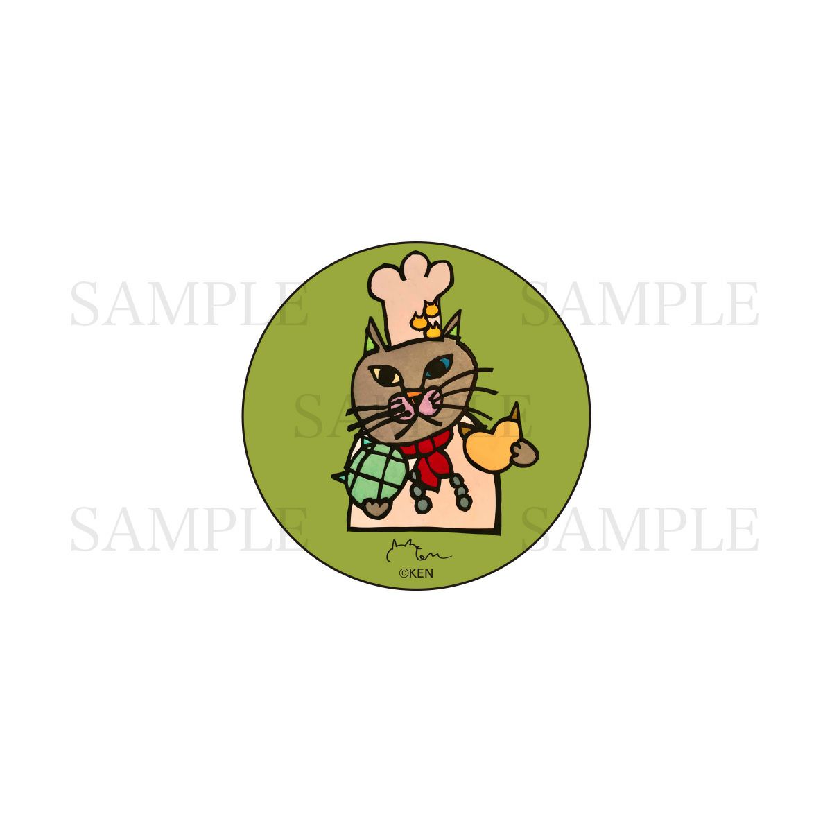 切り絵クリエイター KEN　缶バッジ / パン屋さんネコ