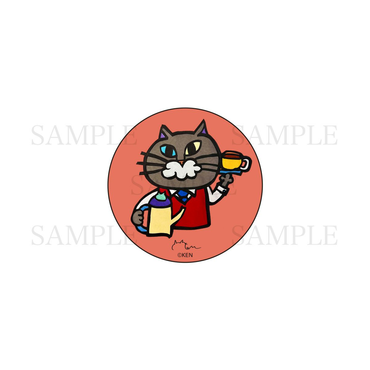 切り絵クリエイター KEN　缶バッジ / 喫茶店のマスターねこ
