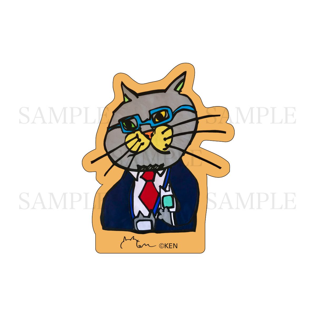 切り絵クリエイター KEN　ダイカットステッカー / おとうさんネコ