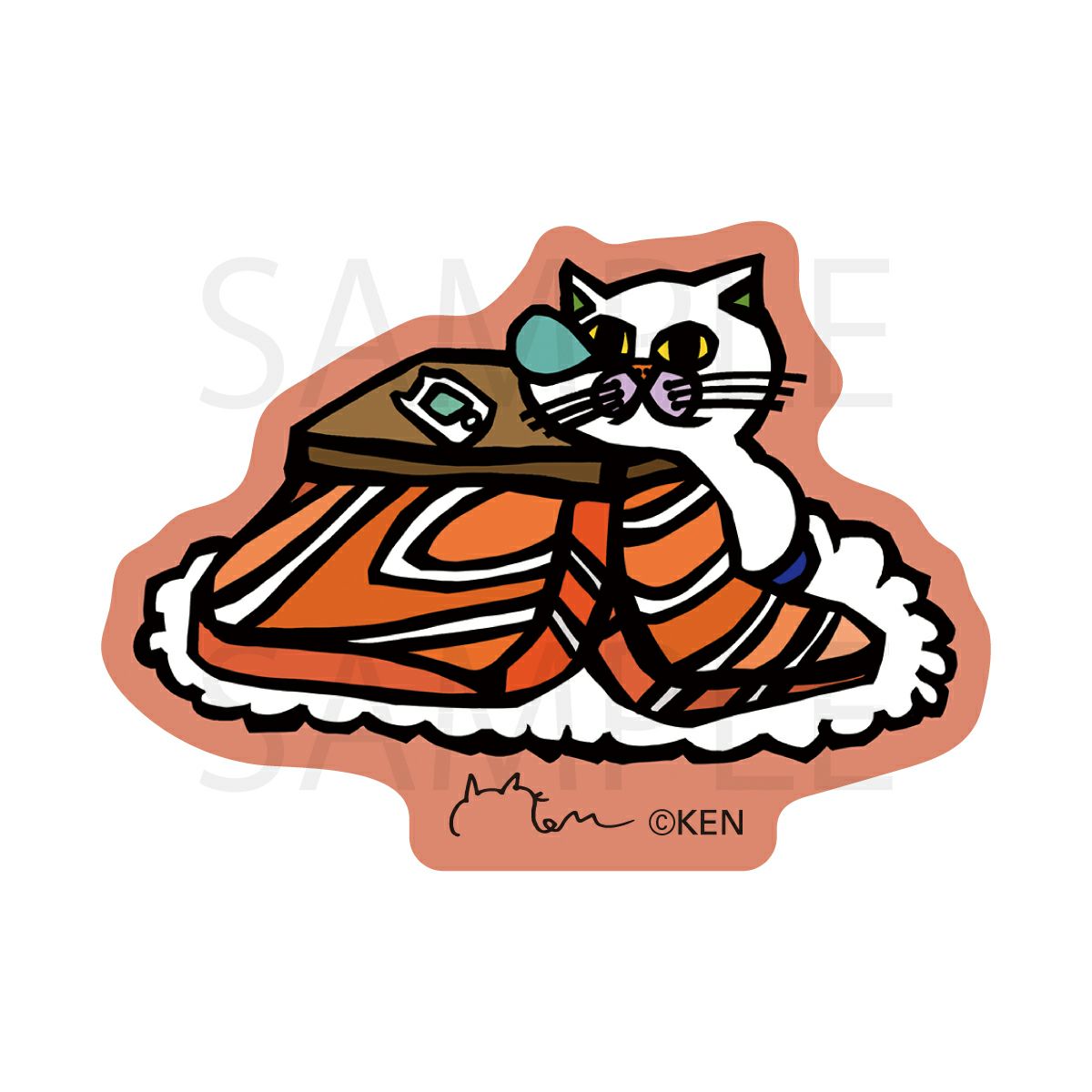 切り絵クリエイター KEN ダイカットステッカー / サーモンこたつネコ